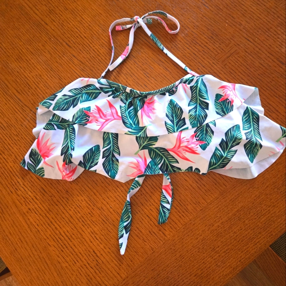 Tropical Leaf Print Bikini Top